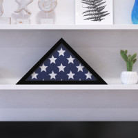 Flash Furniture HFMHD-GDIS-CRE8-372315-GG Sheehan Black Memorial Flag Display Case - Solid Wood Military Flag Display Case for 9.5 x 5 American Veteran Flag